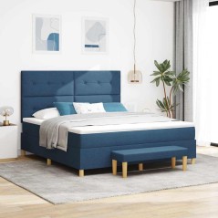vidaXL Letto con Box Spring e Materasso & Panca Blu 180x200 cm Tessuto