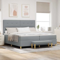 vidaXL Letto Box Spring con Materasso e Panchina Grigio Chiaro 200x200 cm Tessuto