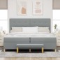 vidaXL Letto Box Spring con Materasso e Panchina Grigio Chiaro 200x200 cm Tessuto vidaXL Letto Box Spring con Materasso e Panchina Grigio Chiaro 200x200 cm Tessuto