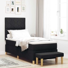 vidaXL Letto Box Spring con Materasso e Panchina Nero 80x200 cm Tessuto
