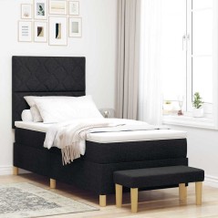 vidaXL Letto Box Spring con Materasso e Panchina Nera 90x190 cm Tessuto