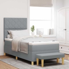 vidaXL Letto con rete a doghe con materasso e panchina grigio chiaro 90x200 cm tessuto