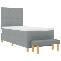 vidaXL Letto con rete a doghe con materasso e panchina grigio chiaro 90x200 cm tessuto