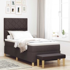 vidaXL Letto a Molle con Materasso e Panchina Marrone Scuro 90x200 cm Tessuto