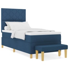 vidaXL Letto con Rete a Molle con Materasso e Panca Blu 90x200 cm Tessuto