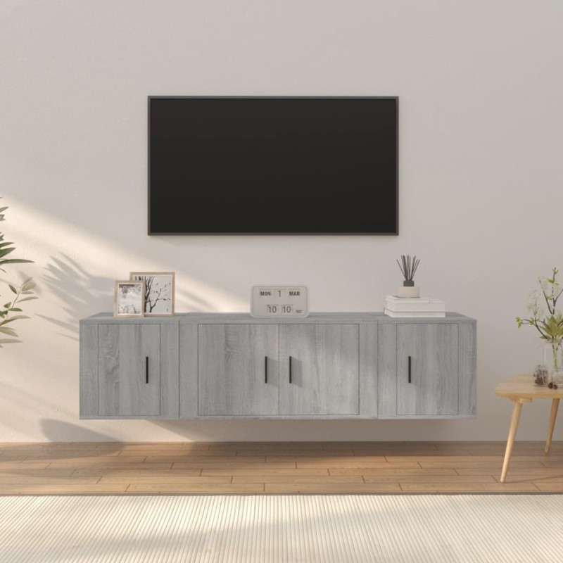 Set Mobili Porta TV 3 pz Grigio Sonoma in Legno Multistrato Set Mobili Porta TV 3 pz Grigio Sonoma in Legno Multistrato