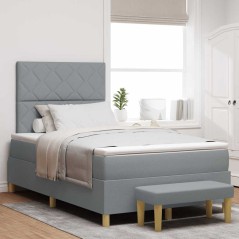 vidaXL Letto con Box Spring e Materasso + Panca Grigio Chiaro 120x190 cm Tessuto