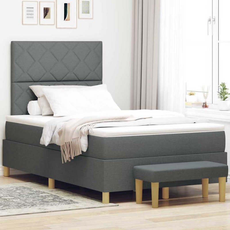 vidaXL Letto a Box Spring con Materasso & Panca Grigio Scuro 120x190 cm Tessuto