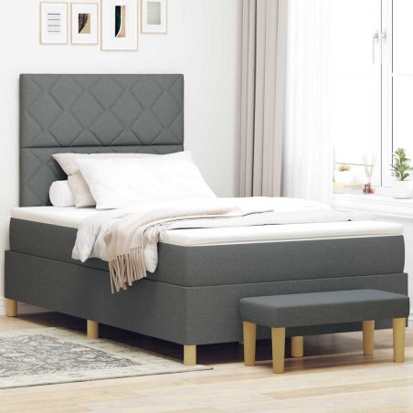 vidaXL Letto a Box Spring con Materasso & Panca Grigio Scuro 120x190 cm Tessuto