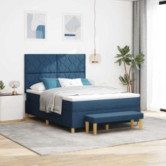 vidaXL Letto Box Spring con Materasso e Panca Blu 140x190 cm Tessuto