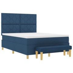 vidaXL Letto Box Spring con Materasso e Panca Blu 140x190 cm Tessuto