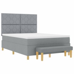 vidaXL Letto a Box Spring con Materasso e Panchina Grigio Chiaro 140x200 cm Tessuto