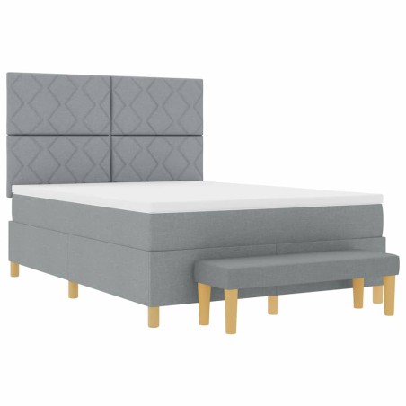 vidaXL Letto a Box Spring con Materasso e Panchina Grigio Chiaro 140x200 cm Tessuto