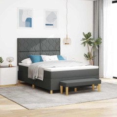 vidaXL Letto a Sommier con Materasso e Panchina Grigio Scuro 140x200 cm Tessuto