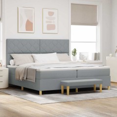 vidaXL Letto a Molle con Materasso e Panca Grigio Chiaro 200x200 cm Tessuto