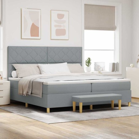 vidaXL Letto a Molle con Materasso e Panca Grigio Chiaro 200x200 cm Tessuto