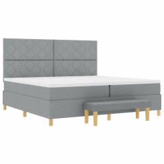 vidaXL Letto a Molle con Materasso e Panca Grigio Chiaro 200x200 cm Tessuto