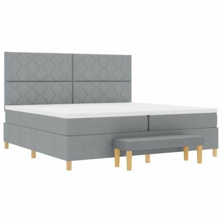 vidaXL Letto a Molle con Materasso e Panca Grigio Chiaro 200x200 cm Tessuto
