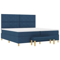 vidaXL Letto a Box Spring con Materasso e Panchina Blu 200x200 cm Tessuto