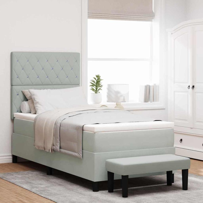 vidaXL Letto a Molle con Materasso & Panchina Grigio Chiaro 90x200 cm Velluto vidaXL Letto a Molle con Materasso & Panchina Grigio Chiaro 90x200 cm Velluto