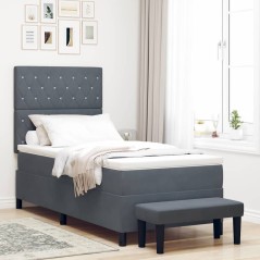 vidaXL Letto Box Spring con Materasso & Panca Grigio Scuro 90x200 cm Velluto