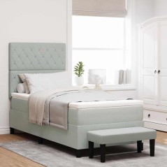 vidaXL Letto Box Spring con Materasso e Panchina Grigio Chiaro 100x200 cm Velluto