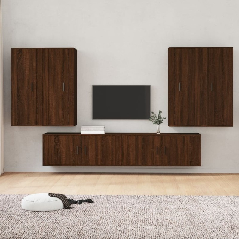 Set Mobili Porta TV 6 pz Rovere Marrone in Legno Multistrato Set Mobili Porta TV 6 pz Rovere Marrone in Legno Multistrato