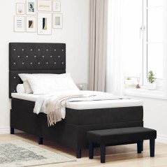 vidaXL Letto con Box Spring con Materasso e Panchina Nero 100x200 cm Velluto