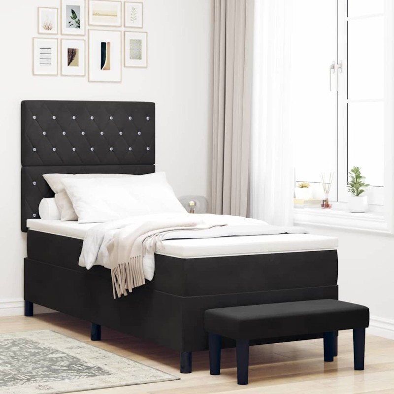 vidaXL Letto con Box Spring con Materasso e Panchina Nero 100x200 cm Velluto vidaXL Letto con Box Spring con Materasso e Panchina Nero 100x200 cm Velluto