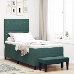 vidaXL Letto con Box Spring con Materasso e Panchina Verde Scuro 100x200 cm Velluto