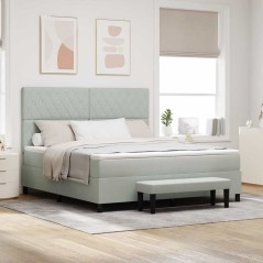 vidaXL Letto con Box Spring con Materasso e Panca Grigio Chiaro 180x200 cm Velluto
