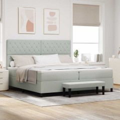 vidaXL Letto Box Spring con Materasso e Panchetta Grigio Chiaro 200x200 cm in Velluto
