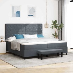 vidaXL Letto a Molle con Materasso e Panca Grigio Scuro 200x200 cm in Velluto