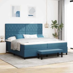 vidaXL Letto Box Spring con Materasso & Panca Blu Scuro 200x200 cm Velluto