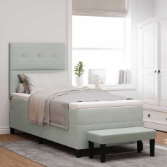 vidaXL Letto a Molle con Materasso e Panca Grigio Chiaro 80x200 cm Velluto