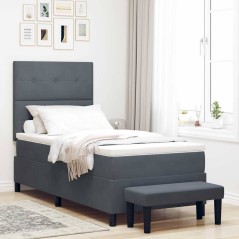 vidaXL Letto con box spring e materasso e panca grigio scuro 90x200 cm in velluto