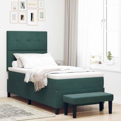 vidaXL Letto con Box Spring con Materasso e Panca Verde Scuro 100x200 cm Velluto