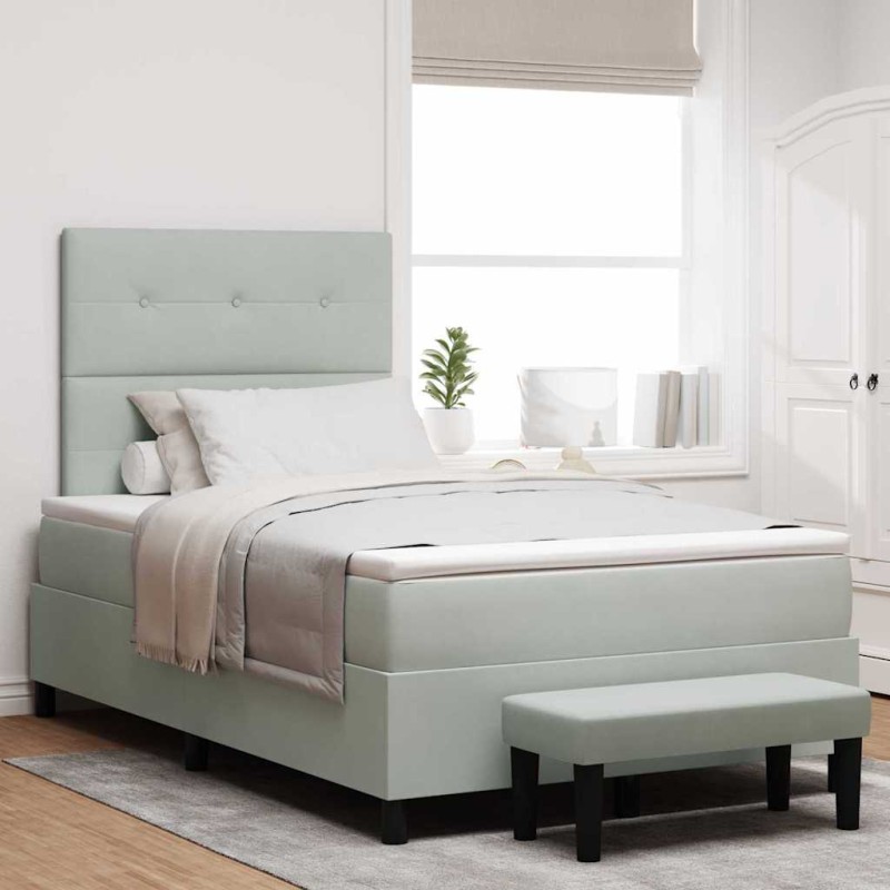 vidaXL Letto a Molle con Materasso e Panchina Grigio Chiaro 120x190 cm in Velluto vidaXL Letto a Molle con Materasso e Panchina Grigio Chiaro 120x190 cm in Velluto