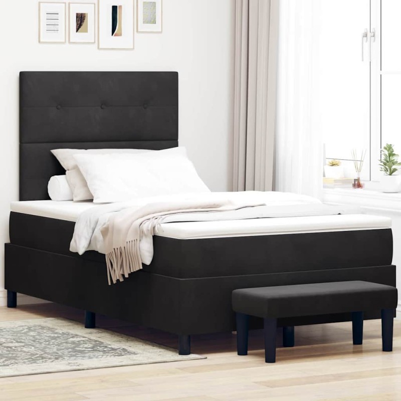 vidaXL Letto a Molle con Materasso & Panca Nera 120x190 cm Velluto vidaXL Letto a Molle con Materasso & Panca Nera 120x190 cm Velluto