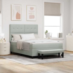 vidaXL Letto Box Spring con Materasso e Panca Grigio Chiaro 140x190 cm Velluto