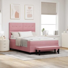 vidaXL Letto a Molle con Materasso e Panchina Rosa 140x190 cm Velluto