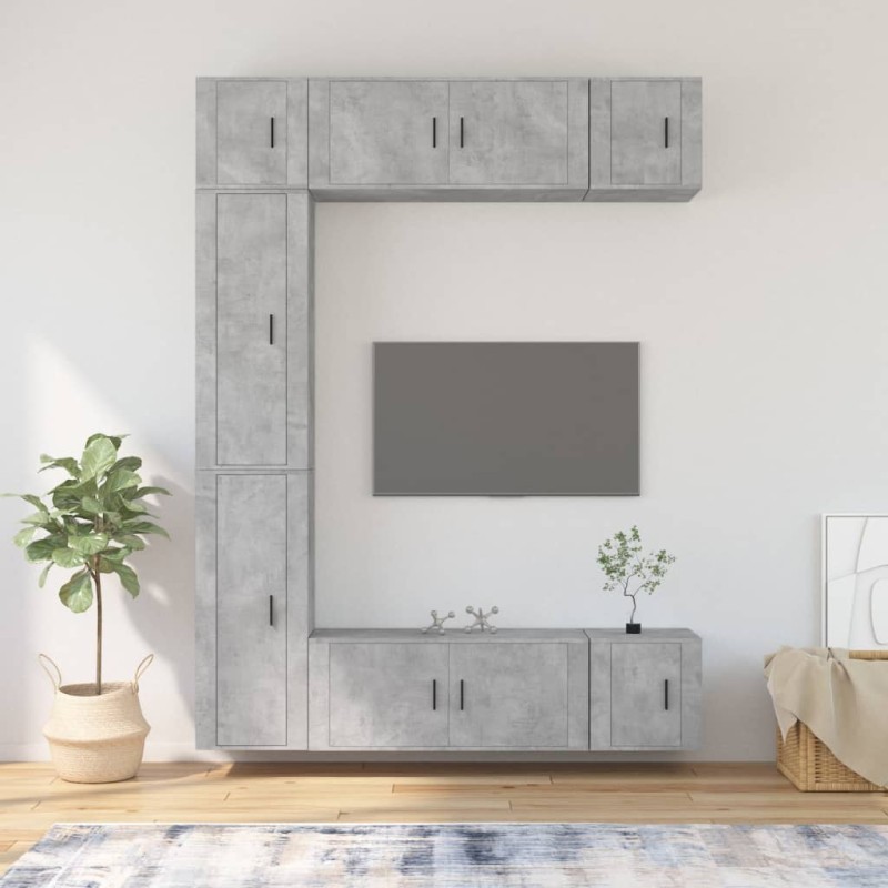 Set di Mobili Porta TV 7 pz Grigio Cemento in Legno Multistrato Set di Mobili Porta TV 7 pz Grigio Cemento in Legno Multistrato