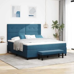 vidaXL Letto con Molle e Materasso & Panchina Blu Scuro 180x200 cm Velluto