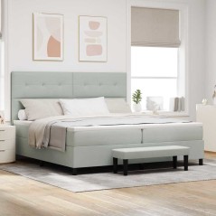 vidaXL Letto con Rete a Molla e Materasso & Panca Grigio Chiaro 200x200 cm Velluto