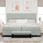 vidaXL Letto con Rete a Molla e Materasso & Panca Grigio Chiaro 200x200 cm Velluto