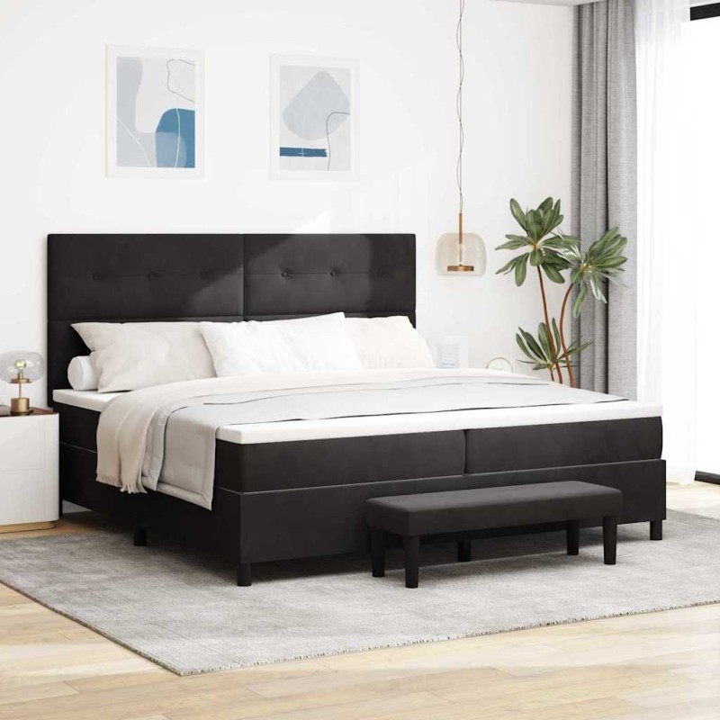 vidaXL Letto con Box Spring e Materasso & Panca Nera 200x200 cm in Velluto