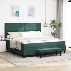 vidaXL Letto Box Spring con Materasso e Panca Verde Scuro 200x200 cm Velluto