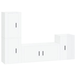 Set di Mobili Porta TV 4 pz Bianco Lucido in Legno Multistrato