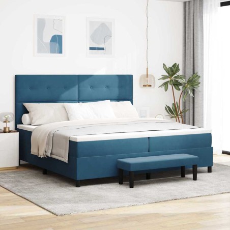 vidaXL Letto con Box Spring con Materasso & Panca Blu Scuro 200x200 cm Velluto