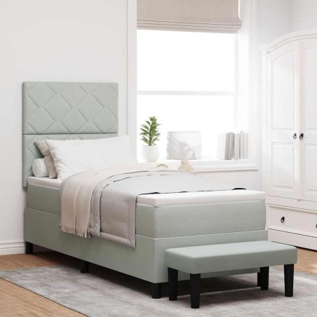 vidaXL Letto a Box Spring con Materasso & Panchina Grigio Chiaro 80x200 cm Velluto